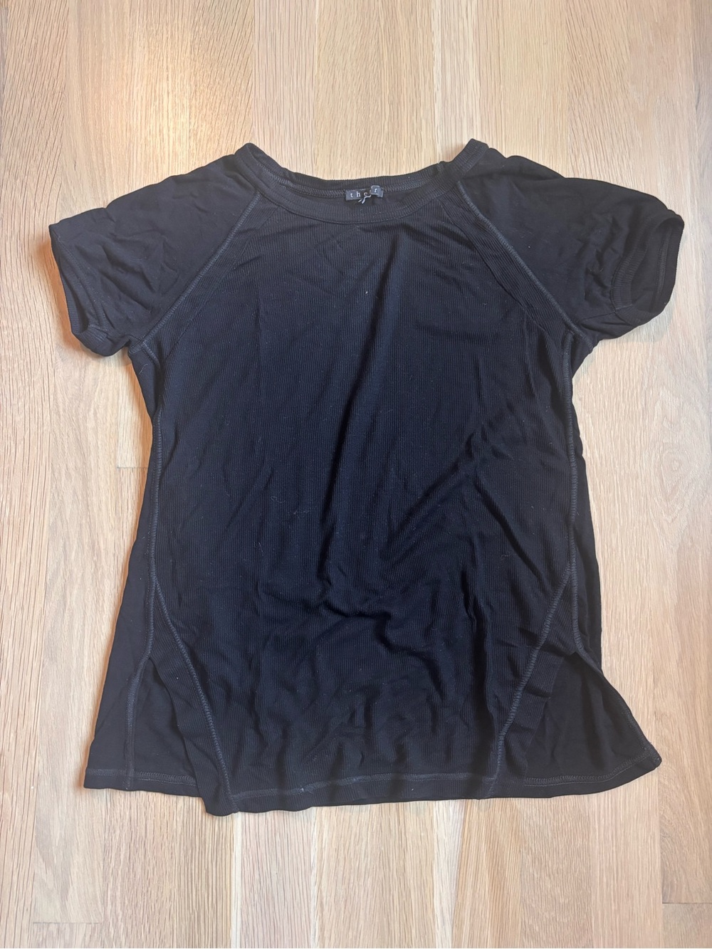 Theory Black Ribbed Short Sleeve Stretch Top Women’s